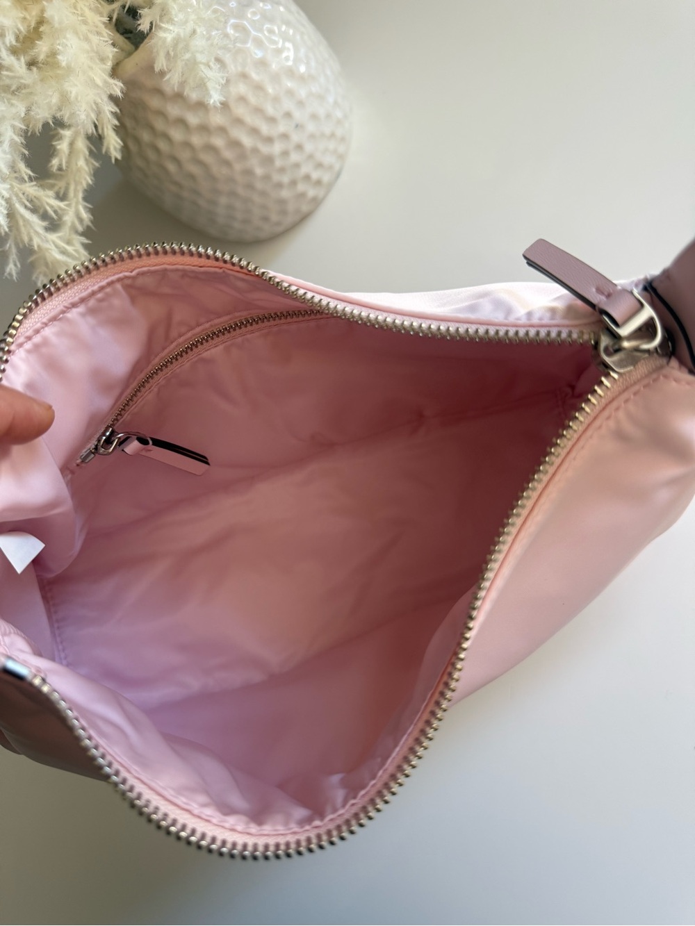 NWT , NYLON SMALL ZIP TOP SHOULDER BAG coral pink $300 - Picture 8 of 11